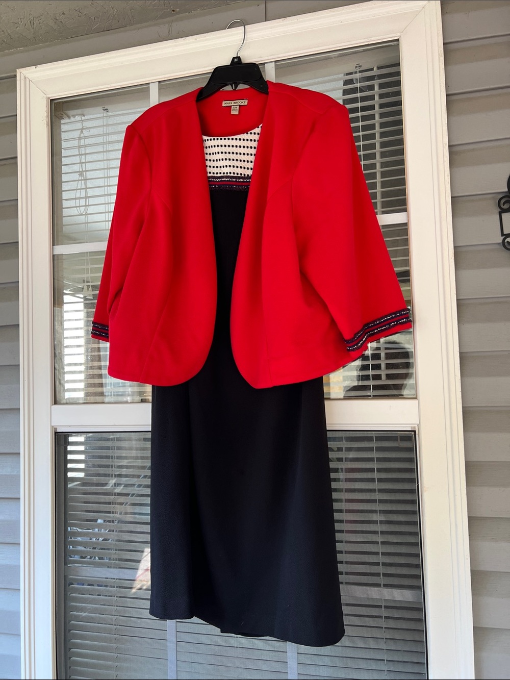 Red Open-Front Midi Skirt Jacket Set by Dana Buchman